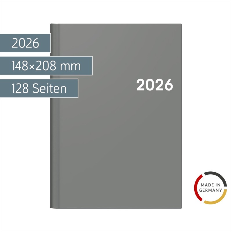 BRUNNEN Buchkalender Mod. 796 2026 | A5, Kunststoff, grau