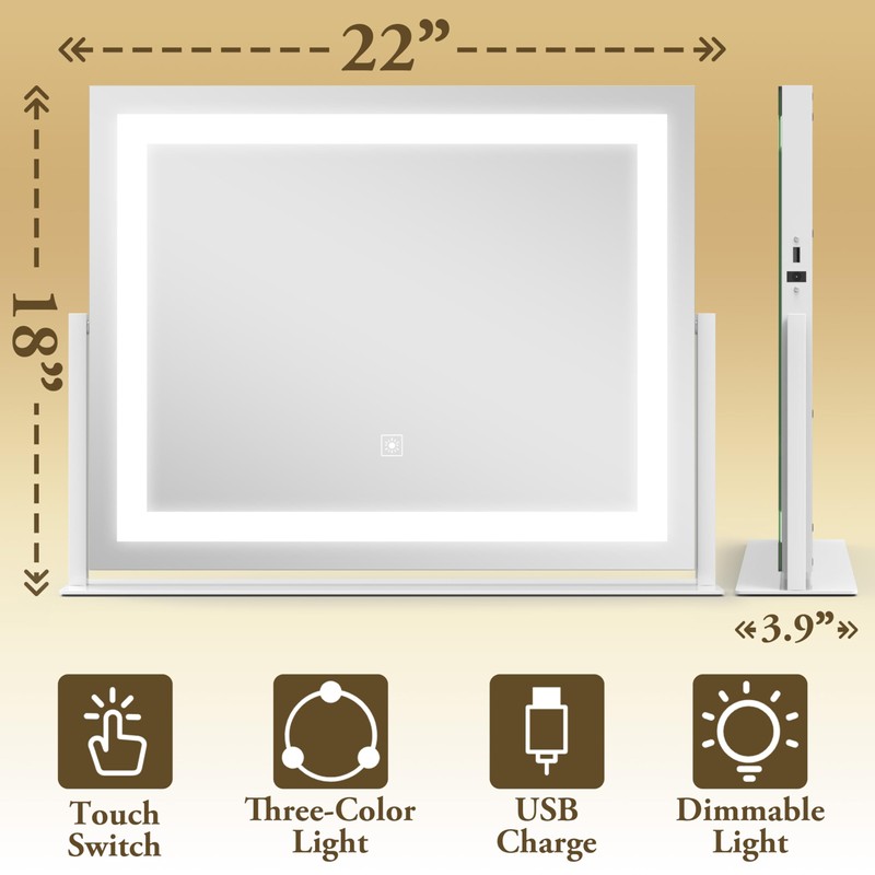 FENNIO Vanity Mirror with Lights 22''x18'' Makeup Mirror with Lights,Lighted