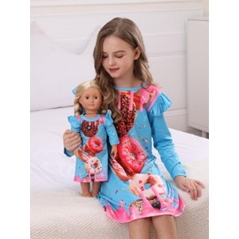 Bow Dream Toddler Girls Dress and Matching American Girl Clothes for Girls Party Birthday Cute Donuts Size 120