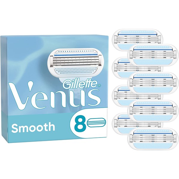 Gillette Venus Smooth Women's Razor Blades, 8 Replacement Blades for Women's Razors with Triple Blade