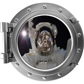 18" Port Scape Instant Space Ship Window Astronaut Selfie #1 Silver Porthole Wall Decal Portal Wall Sticker NASA Wall Art for Boys Bedroom Playroom Decor