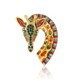FAIRYGATE Golden Brooch Cute Giraffe Rhinestone Brooches for Women Animal Pins Rainbow Jewellery Bag Lapel Pin Dress Suit Accessories Boutonniere Ideas Gift B2248