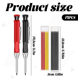 2PCS Carpenter Pencil Set With 12 Refills,Builders Pencil,Deep Hole Marker,Built-In Sharpener,Woodworking Pencil,Work Pencils for Builders,Mechanical Pencils for Architects,Builders,and DIY Projects