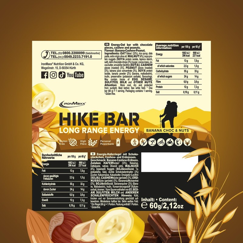 IronMaxx Hike Bar - Banana Choc & Nuts 12x60g |