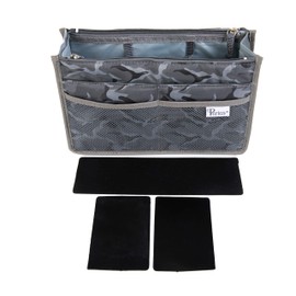 Periea 'Chelsy' Premium Handbag Organizer Insert: Structured Travel Pouch for Tote Bag, Purse Insert for Efficient Bag Organization - Large, Camouflage Grey