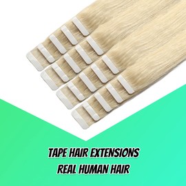VINBAO Blonde Tape in Hair Extensions Human Hair 16 Inch Platiunm Blonde Hair Extensions Double Side Real Human Hair Silky Straight Hair Extensions Tape in for Women 20pcs 50g(tape#60-16Inch)