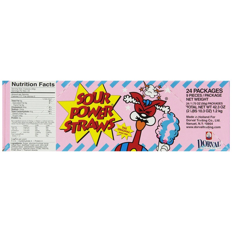 Sour Power Candy Straws Cotton Candy 1.75 oz (Pack of