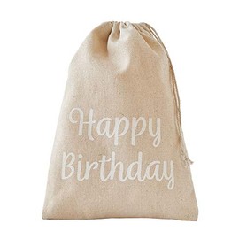 3 Linen Look Gift Bags - Happy Birthday - 15 x 10 cm, Cotton Bag, Fabric Bag, Natural Gift Packaging, Birthday, Mother's Day, Wedding, Festivals, Say Thank You