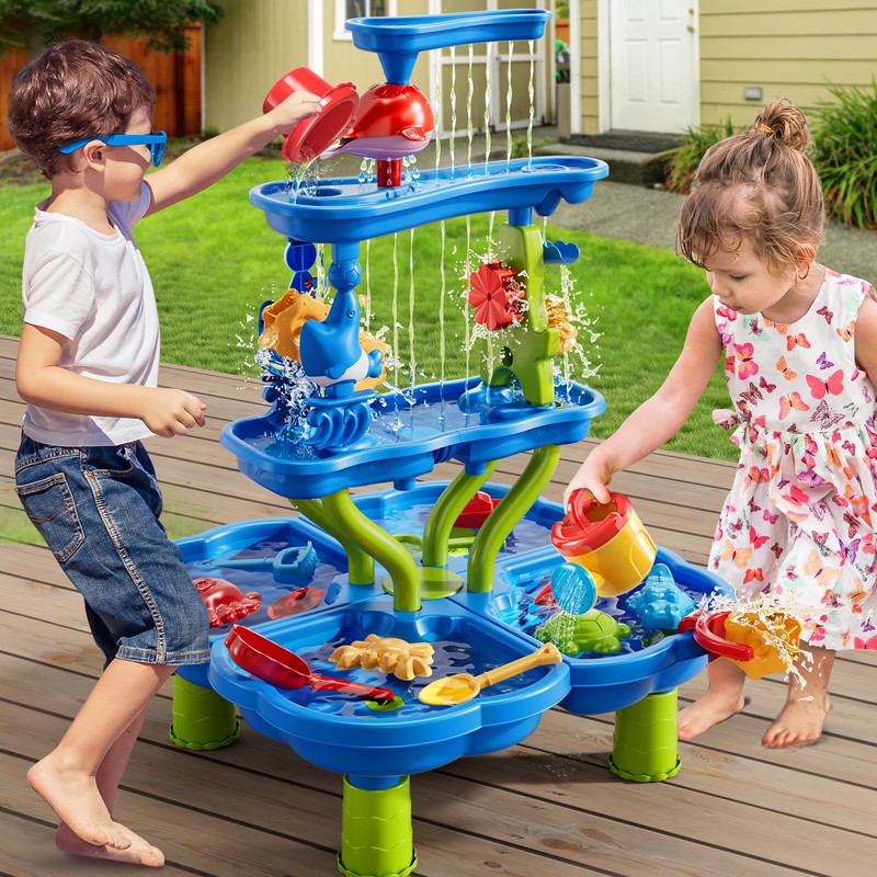 KIZONLY 4-Tier Kids Water Table for Toddlers, Sand Beach Toys