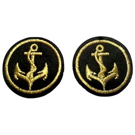B2SEE Sew-On Patches for Jackets Jeans Clothing Iron-On Crest Applique Embroidery Set Marine Maritime Anchor Black Gold 4 cm 2 Pieces