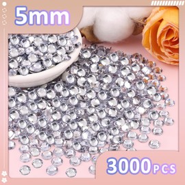 3000Pcs 5mm Resin Rhinestones with 3Pcs 10ml B7000 Jewelry Glue for Crafting, Clear Large Amount Flatback Gems, Bedazzling Crystal Bulk for DIY Crafts Clothing Tumblers Shoes Nail Art Fabric