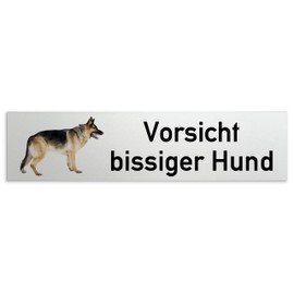 Kinekt3d Leitsysteme Sign, door sign, 160 x 40 x 1.5 mm, anodised aluminium solid material, surface in polished stainless steel look, 100% made in Germany (Vorsicht bissiger Hund 004)