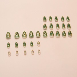 Short Almond Shape Press on Nails Fake Nails with Designs Green Gradient Glue on Nails Sun Star Golden Circle Smudging Design Acrylic Gel Press on Nails Kit False Nails Stick on Nails for Women 24PCS