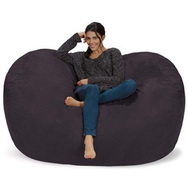 Chill Sack Bean Bag Chair Cover, 6-feet, Soft Faux Linen - Black