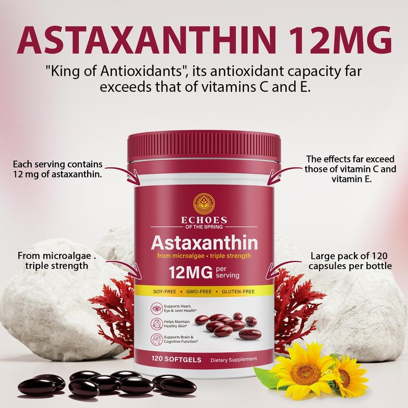 Astaxanthin 12mg – Natural Astaxanthin from Haematococcus Pluvialis, Triple Strength