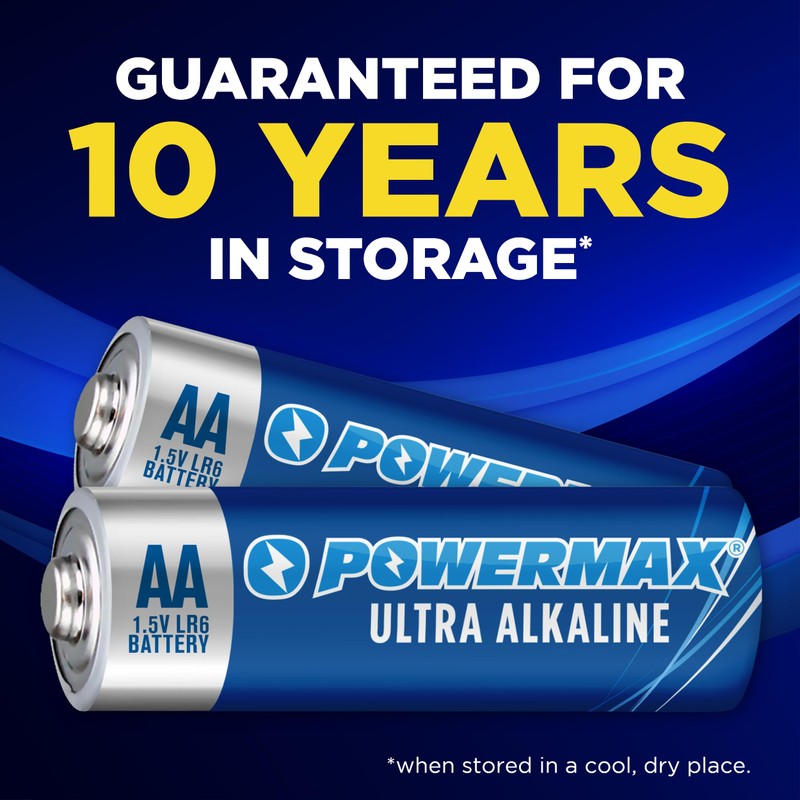 Powermax 12-Count Double AA Batteries, Ultra Long Lasting Alkaline Battery