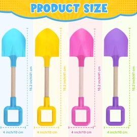 Honoson 4 Pack 16" Long Beach Spades Sand Shovels Toys Gardening Tools Sets Sandbox Sturdy Scoop Durable Wood Handle ABS Plastic Spade for Garden Sand Snow Backyard Summer Favors (Lovely Color)