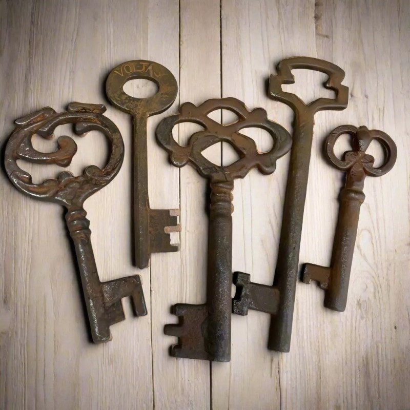 19th-Century Cast Iron Assorted Keys With Antique Finish (Lot of