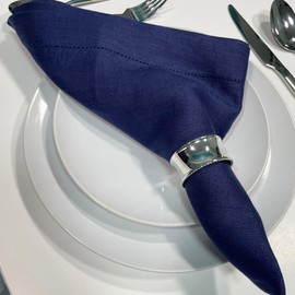 ELVIRA PALACIOS Navy Linen Napkins Set of 6-100% Pure European Linen - Handcrafted with Classic Hemstitched - Machine Washable - 20x20 inches