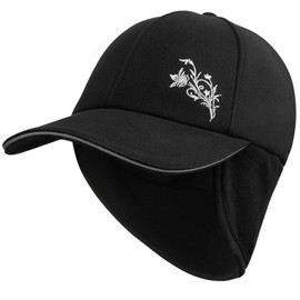 POL PARKMAN Women's Winter Ponytail Hat with Reflective Fleece, Trucker Hat with Adjustable Headband, Flip Down Ear Warmer Black