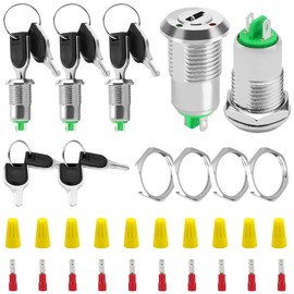 MKBKLLJY 5pcs 12mm ON/OFF Key Switch Metal Mini Key Switch Ignition Start Switch 2-Pin SPST 3A 250V AC/5A 125V AC with 2.8-Pin Connection Cap for Electric Bikes Go-Karts