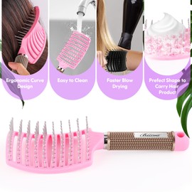 Bsisme 2Pcs Hairbrush for Women, Men and Kids, Detangling Curved Vent Brush for Long Thick Thin Curly Wet or Dry Hair, Styling Tool (Pink & Black)