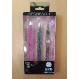 Japonesque Luxe Tweezer Trio - Pink Rubber Grip/Silver Sparkle/Silver