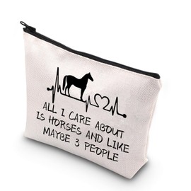 Horse Makeup Bag for Women Girls Cowgirls Cosmetic Bag Horse Lover Gift All i Care About is Horses and Like Maybe 3 People Equestrian Gift (Care About Horses CA)