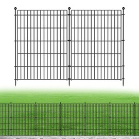 5 Panels No Dig Garden Fence Animal Barrier, 34in(H) × 11.25ft(L) Decorative Metal Outdoor Dog Fence, Rustproof Pet Fencing for Yard, Patio, Flower Bed -Temporary Fencing| Easy to Install
