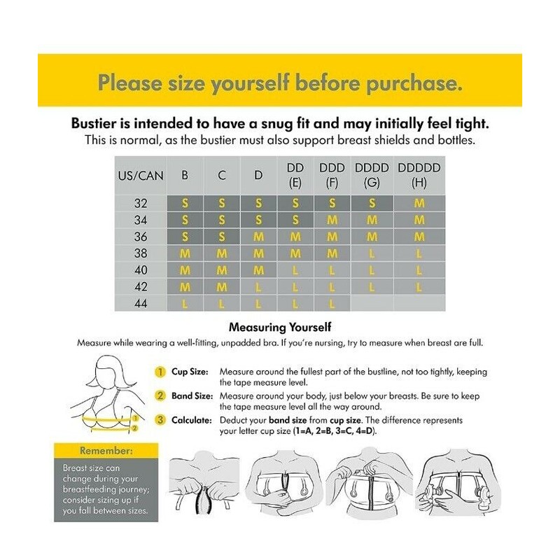 Medela Easy Expression Bustier Hands Free Pumping Bra BLACK Size