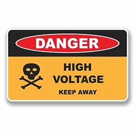 2 x 10cm Danger High Voltage Stickers Electrical Laptop Skull Tool Box #9671 (10cm Wide x 6cm High)
