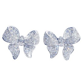 Light Luxury Heavy Industry Micro-Inlaid Zircon Earrings Bow Small and Versatile Earrings Women (White Gold)