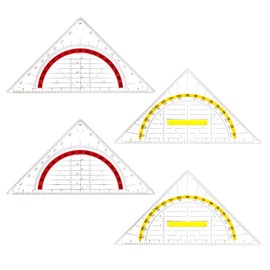 Vicloon Set Square, 4-Piece Geometry Triangle Ruler Set, Transparent Set Square with Handle, 16 cm Drawing Triangle Protractor Set, Plastic Geometry Triangle for Students, Office, Designer, Painting,