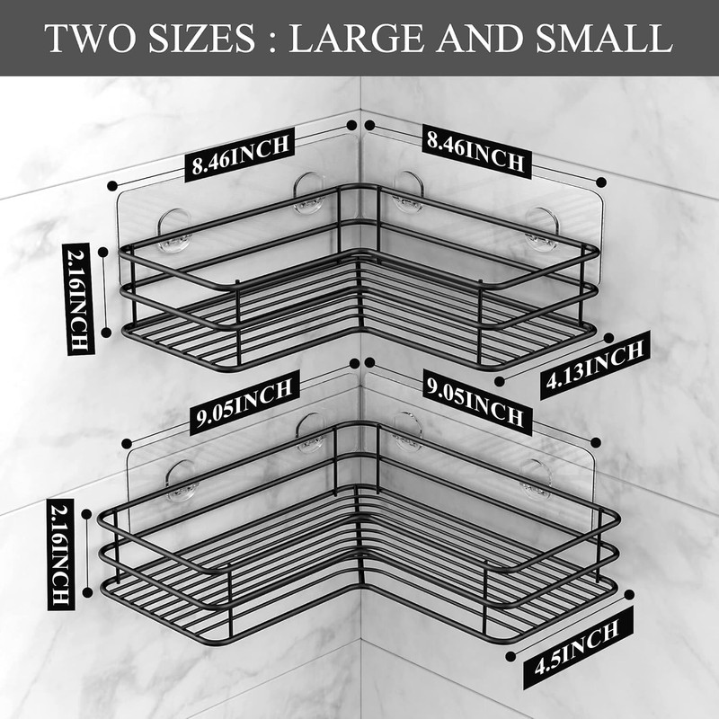 Nieifi Adhesive Corner Shower Caddy Shelf Basket Rack with Hooks,