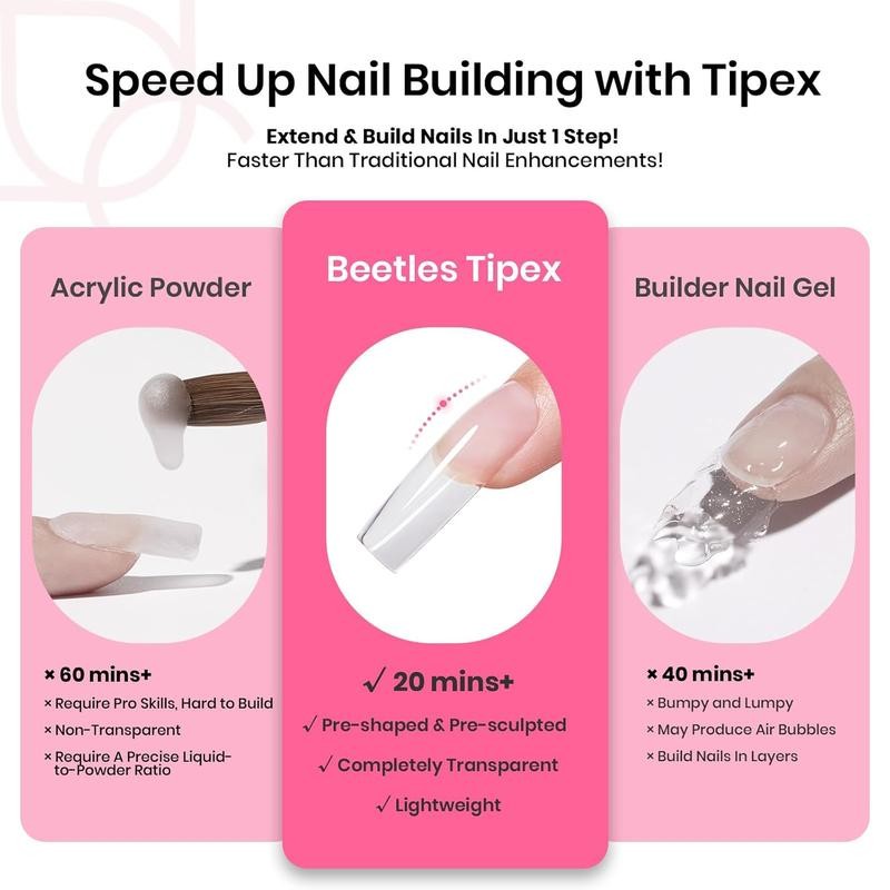 Beetles Tipex Instant Apex Nail Extension Tips Kit Almond/Coffin/Square/Oval/Stiletto/Squaoval Shape