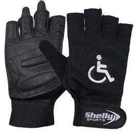 Shelly Wheelchair Gloves Real Leather Palm Gloves Mobility Padded Gloves Breathable, Fingerless Bike Gloves with Anti-Slip Grip Lightweight Cycling Gloves (Black, X-Large)