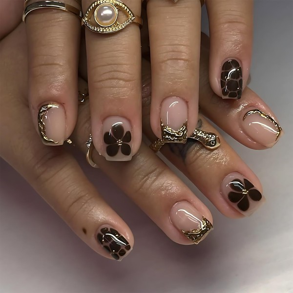 Short Square Press On Nails | Brown Press On Nails