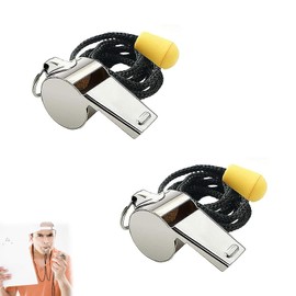 2 PCS Stainless Steel Whistle, Referee Whistle, Whistle Hiking, Whistles for Teachers, Whistle with 40 Cm Lanyard,for Coaches, Referees, And Officials (Silver)