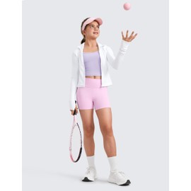 CRZ YOGA Girls Butterluxe Athletic Biker Shorts - Kids Teen High Waist Lounge Active Dance Yoga Running Buttery Soft Vita Pink Medium