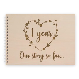 Wooden Engraved Scrapbook | 1 Year - Our Story So Far | Memory Photo Book | Gift for 1st First One Year Paper Anniversary (A5)