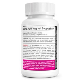 NutraBlast - Supositorios vaginales ácidos BoricLife Intimate Health Support, 30 unidades, 600 mg, 100% puros