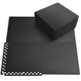 KAYMAN Gym Floor Nonslip Mats, Interlocking, EVA Foam Exercise Floor Tiles for Home Workouts, Studio, Weights, Exercise and Yoga (60 X 60cm) Black, 12Pack