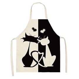 ShopINess Funny and Original Cat Apron for Adults and Children Ideal for BBQ Parties and Festivals - Cotton and Linen Machine Washable, Love B/N