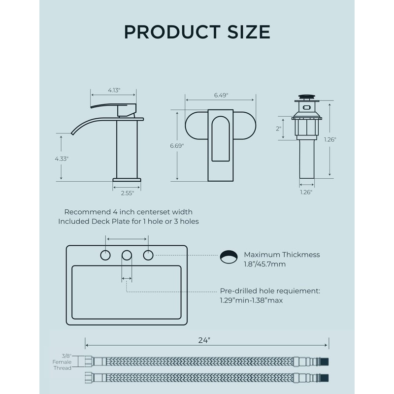 FORIOUS Waterfall Bathroom Faucet 1 Hole, Brushed Nickel Single Handle
