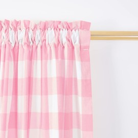 NATUS WEAVER Cafe Curtains 36 inches Long Buffalo Plaid Kitchen Tiers 2 Panels Rod Pocket Gingham Check Short Small Window Curtains Bathroom Pink & White