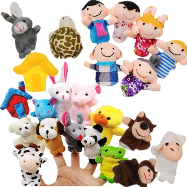 JZK 24 Finger Puppets Set animals family members cute Cloth