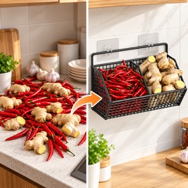 Wall-Mounted Kitchen Storage Rack for Food Organization – Iron Hanging Basket Organizer for Snacks, Vegetables & Condiments