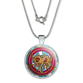 GRAPHICS & MORE Flying Spaghetti Monster Stained Glass 1" Pendant with Sterling Silver Plated Chain