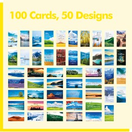 Gethelud 100 PCS Bible Verse Cards, 50 Delicate Designs Mini Prayer Cards with Beautiful Scenery Motivational Inspirational Quote Cards for Religious Christian Woman