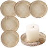 6 Pcs Glass Pillar Candle Trays, 4'' Striped Embossed Round